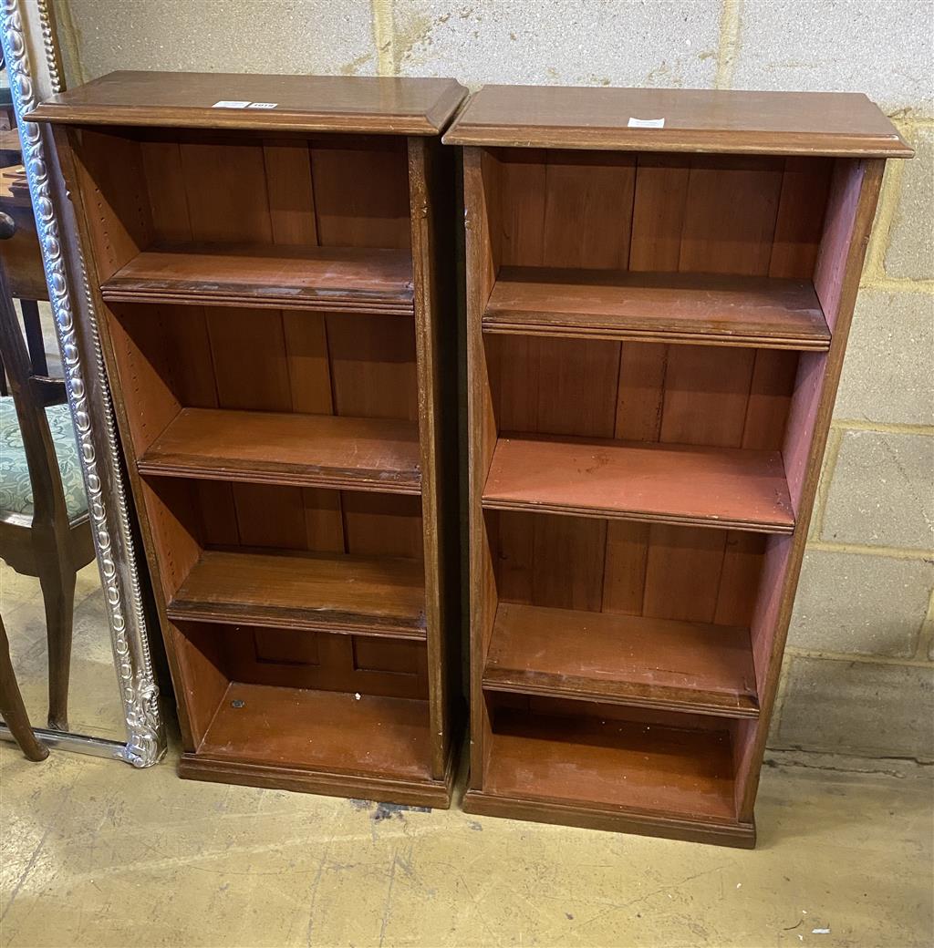 A pair of mahogany open fronted bookcases, width 53cm, depth 24cm, height 120cm